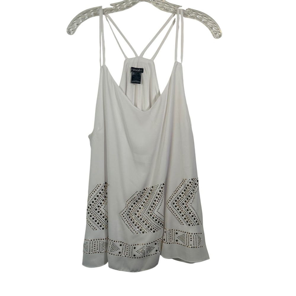 Stoosh Womens White Studded Geometric Flowy Tank Top Multi Strap Racerback XL